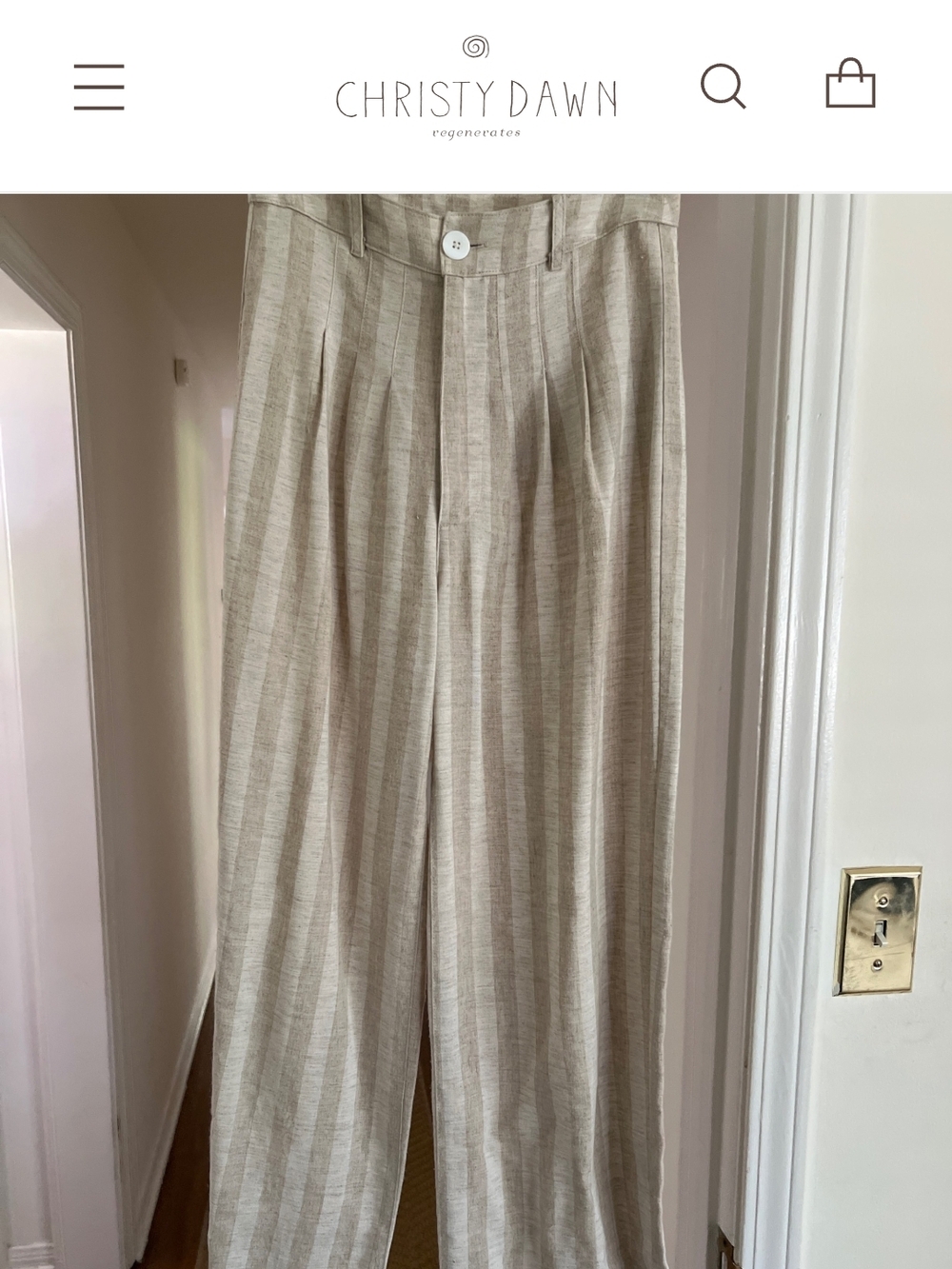 Christy Dawn Beige Striped Linen Pants